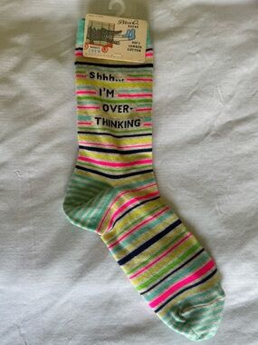 Blue Q Neon Stripe Crew Socks — Green, Pink, Navy